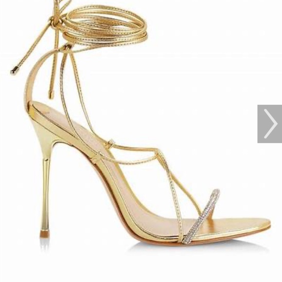 Schutz Gold Adeline CrystalEmbellished Metallic LaceUp Sandals - Picture 2 of 4
